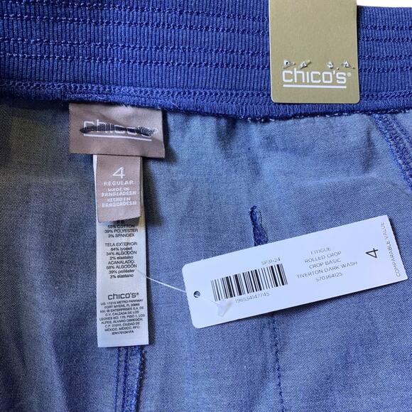 Chico's Pants Women's Size 4 Rolled Crop Chambray Tiverton Wash Snap Cuff NWT - Picture 4 of 7